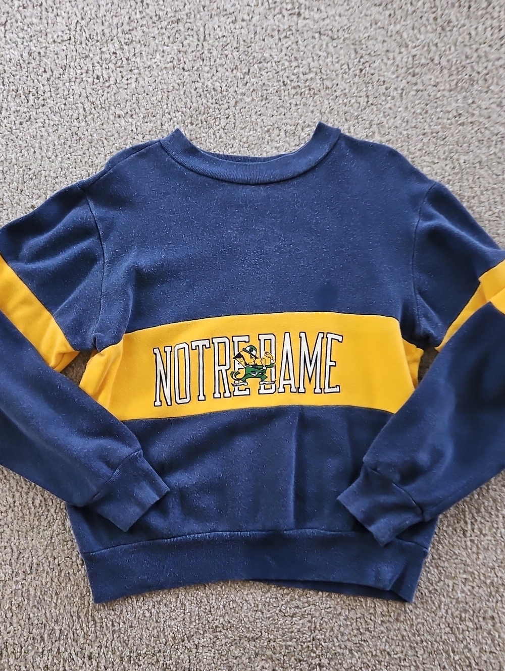 Vintage Notre Dame Fighting Irish Sweatshirt Navy Gold Crewneck Size Youth Large